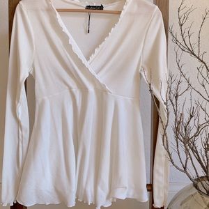 Maternity Rib Wrap Lettuce Hem Peplum Top